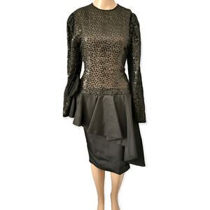 Vtg 60s Sequin Satin Cocktail Dress Sz 10 M Avant Garde Black Gilberts Tally MCM